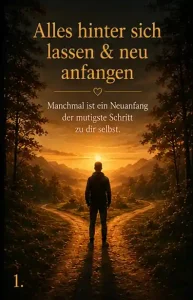 Ein junger Mann steht an einer Weggabelung und blickt in einen goldenen Sonnenuntergang. Das Bild symbolisiert einen Neuanfang, Hoffnung und den Mut, den eigenen Lebensweg zu wählen.